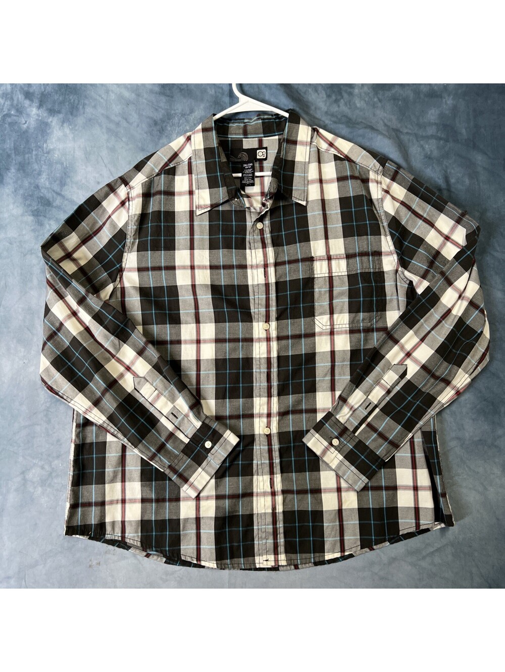 Ocean Pacific (OP)  black, white, & teal plaid 2XL Shirt - 1063-1R